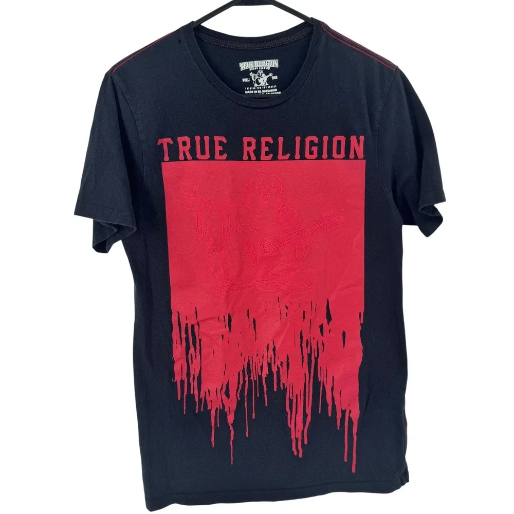 True‎ Religion Mens Black Red Buddha Drip Graphic T-Shirt XS Short Sleeve Tee